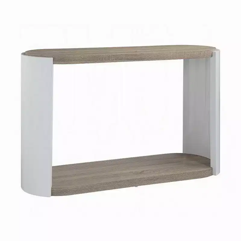 Sofa Console Table, White High Gloss Wood, Oval 47