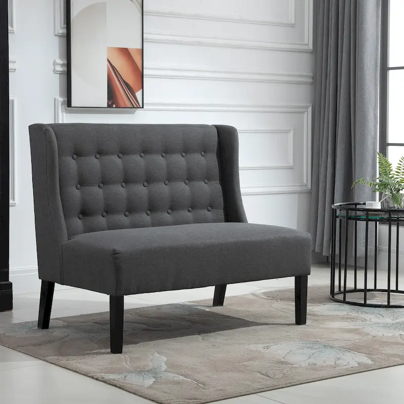Linen Fabric Upholstery Double Sofa Tufted Loveseat Armless Couch Living Room Furniture with Wood Legs - 28.75*43.25*36.5