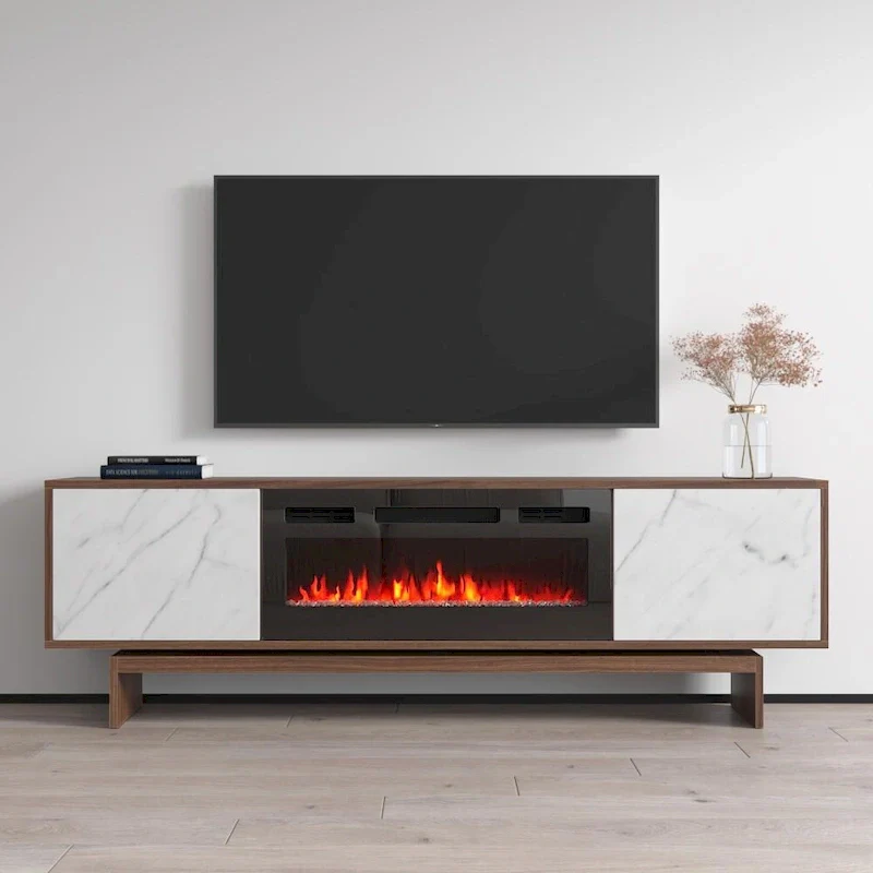 Walnut Electric Fireplace TV Stand, Modern Style, Fits up to 80