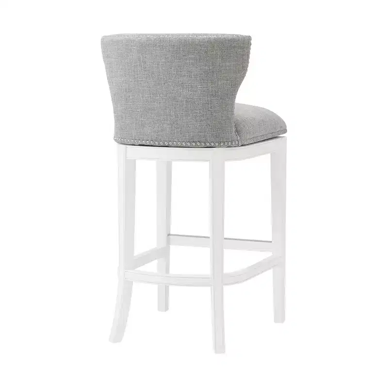 Miranda Swivel Bar Height Stool White: Upholstered Back, Nailhead Trim
