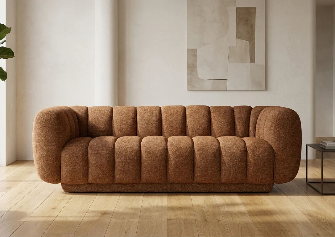 Rust Upholstered Comfortable Track Arm Three Seat Living Sofa