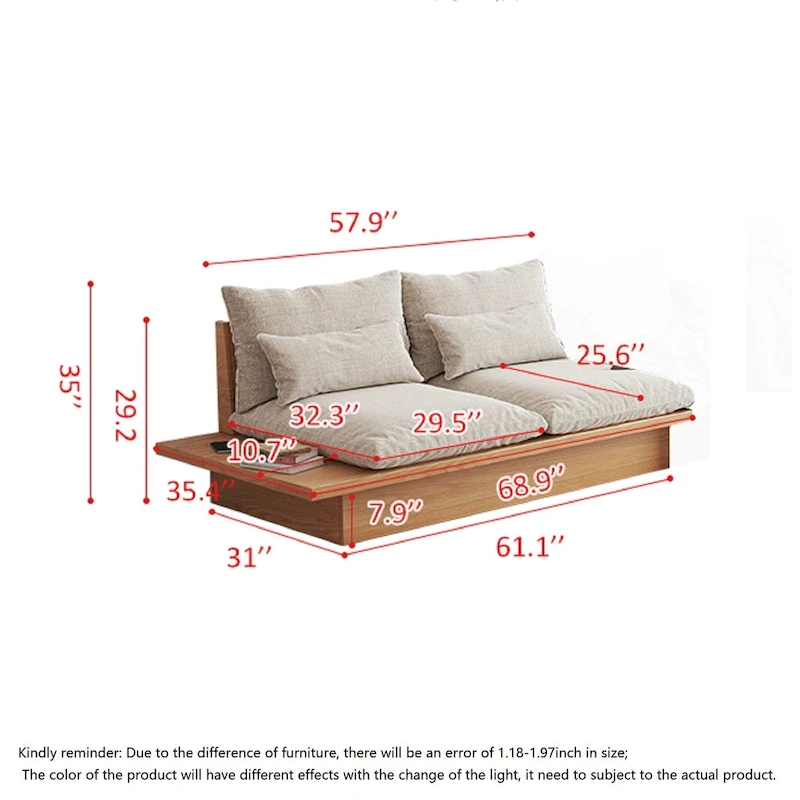 JASIWAY Cotton Line Beige Sofa With Wood Frame