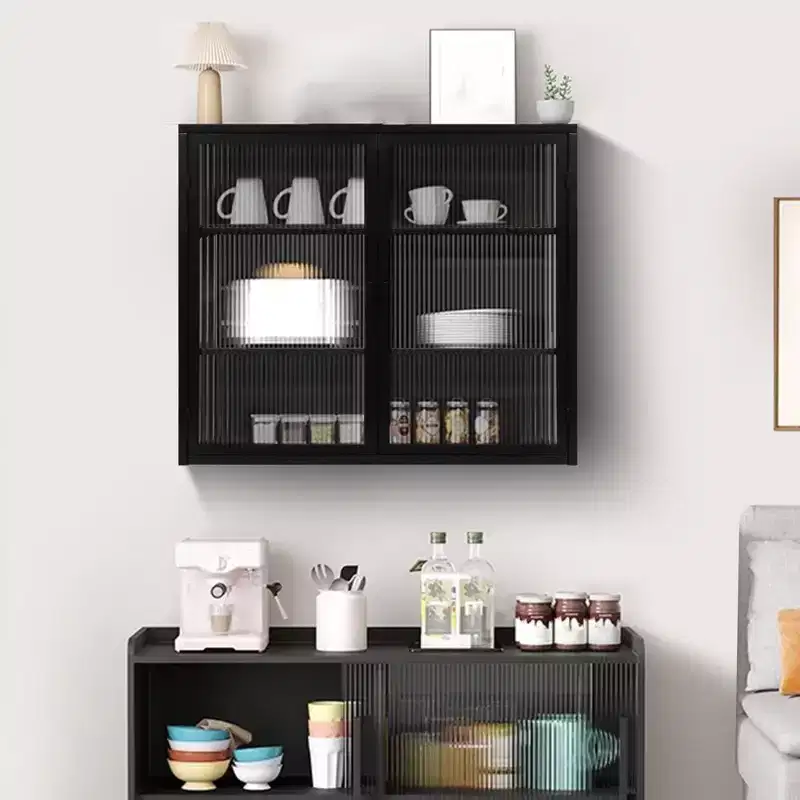 Black / Mint Green Wall Cabinet with Double Glass Doors – 4-Shelf, Single-Person Assembly