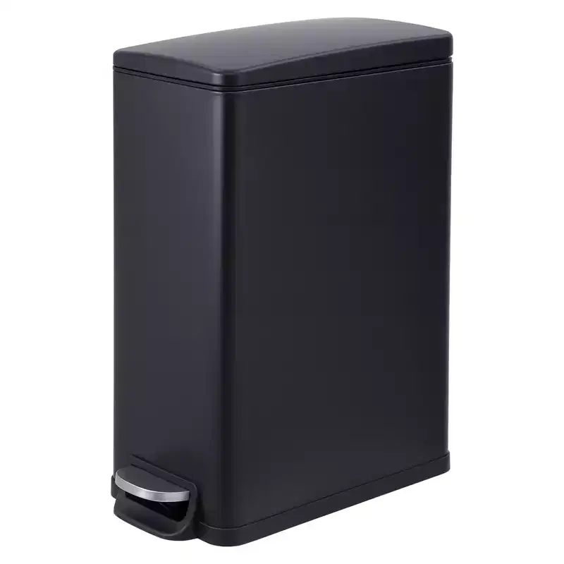 Slim Stainless Steel Kitchen Trash Can, Step-On Pedal with Soft Close Lid - Removable Inner Bucket - Narrow Rectangular Waste Bin - Home, Office