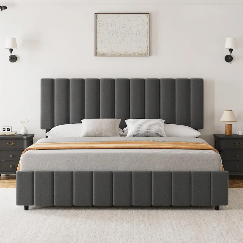 Platform Bed Frame with 4 Storage Drawers and Adjustable Headboard