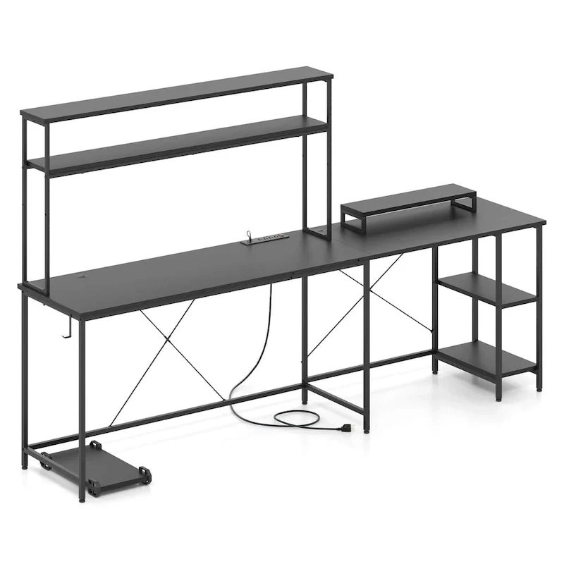 L-Shaped Gaming Desk with LED Strip & Power Outlets