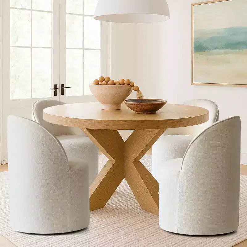 Chenille Upholstered Dining Chairs Set of 4, Modern Rounded Backs Barrel Chairs with Casters for Kitchen or Round Dining Table - Panipeachy
