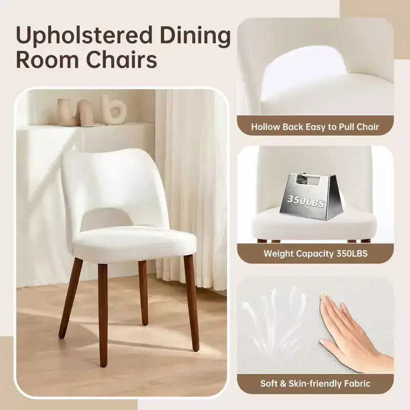 Wooden Dining Chairs Set of 2,Hollow Back Kitchen Chairs,Modern Fabric Upholstered Dining Room Chair with Adjustable Foot Pads,Farmhouse Dinner Chair
