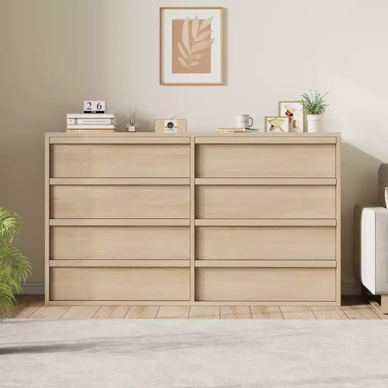 8 Drawer Dresser for Bedroom, 54In Wide Natural Oak 8 Chest of Drawers with Large Storage, Wooden Dresser Organizer for Living Room, Nursery, Entryway