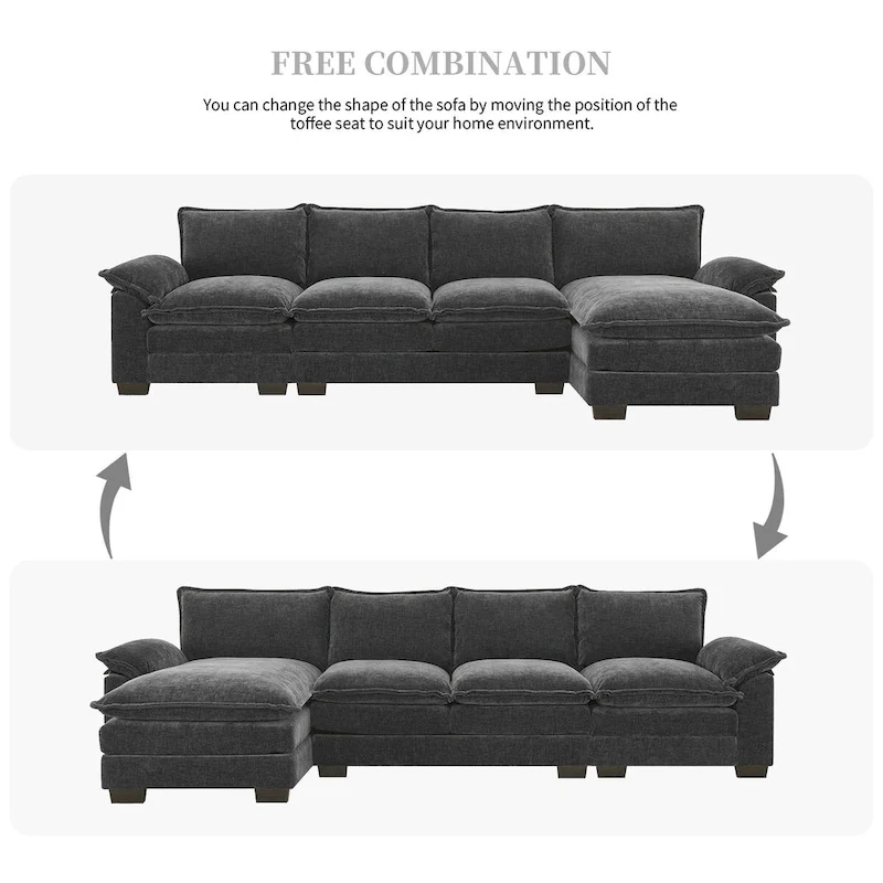 Harper&Bright Designs Modern L-shaped Chenille Cloud Sofa with Double Seat