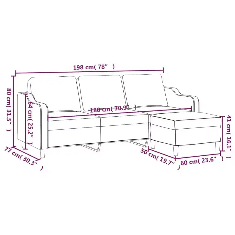 vidaXL 3-Seater Sofa With Footstool Dark Grey