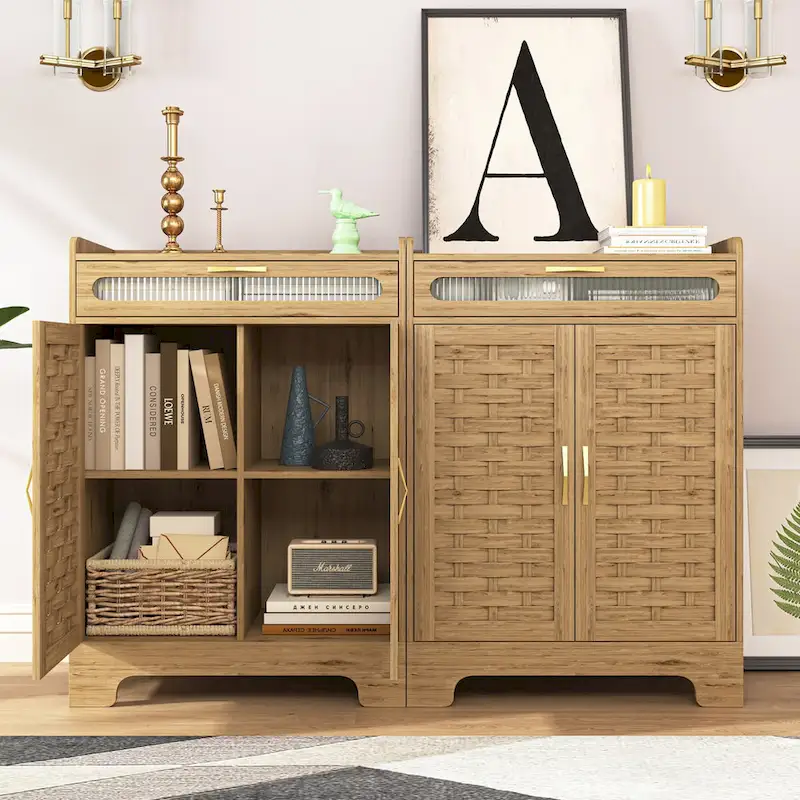 Coffee Bar Cabinet Buffet Sideboard with Drawer and Adjustable Shelf