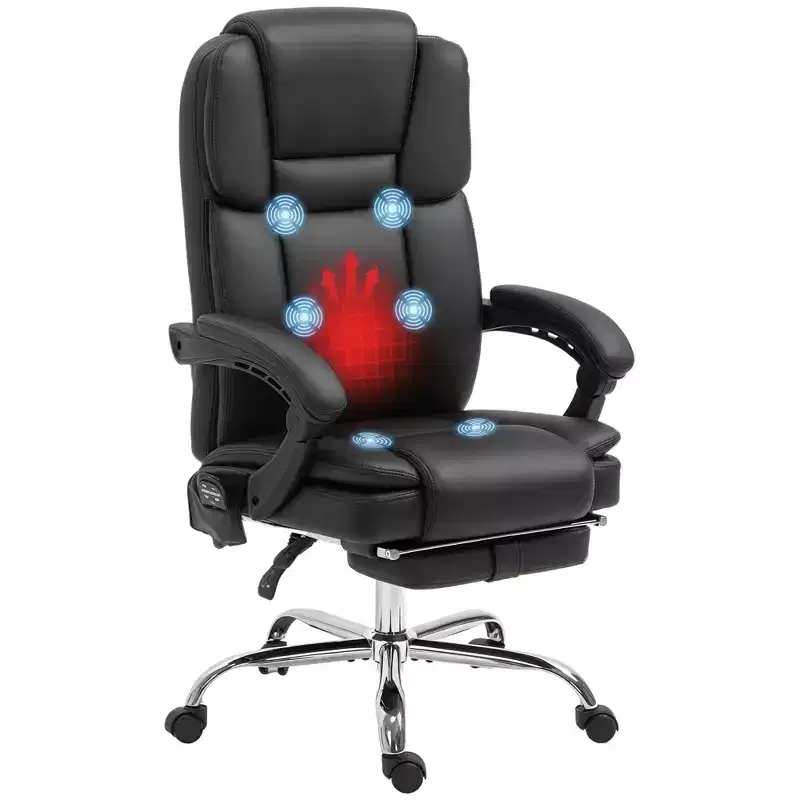 Vinsetto Massage Office Chair with Heat, Adjustable Height and Footrest, PU Leather Comfy Computer Desk Chair
