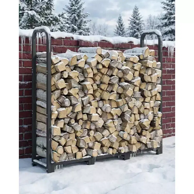 Firewood Rack Stand 4ft, Steel Log Holder, Wood Pile Storage Organizer, Adjustable Lumber Storage Stacker