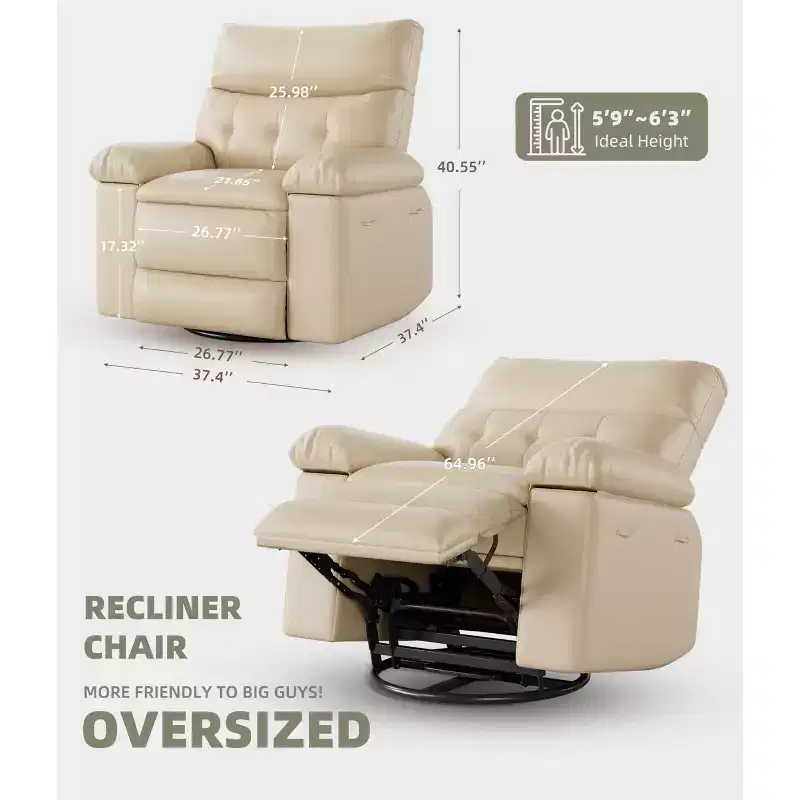 Electric Swivel Rocker Recliner Chair with Massage, Oversized PU Leather Lounge Chair, Comfortable Sofa Chair, Power Recliner for Living Room, Bedroom
