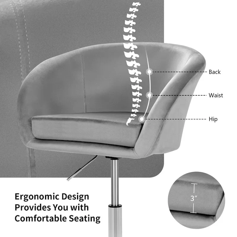 Gymax Modern Velvet Chair Height Adjustable Bar Stool Swivel Makeup - See Details