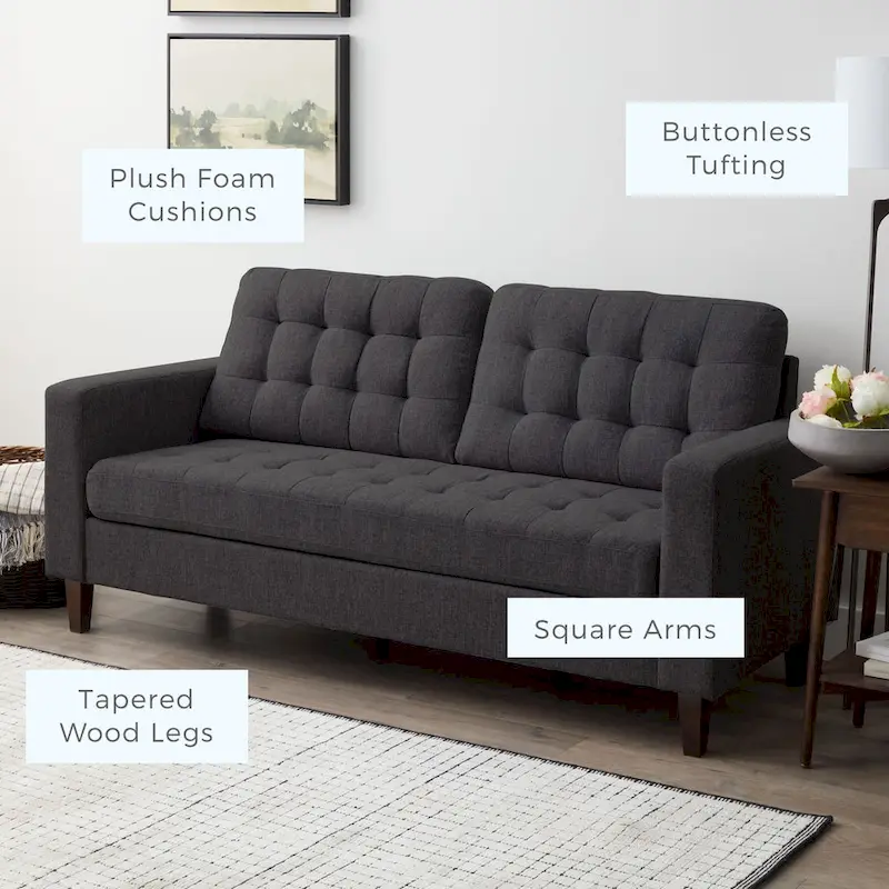 Brookside Brynn 76-in. Square-arm Faux Leather/Velvet/Fabric Sofa