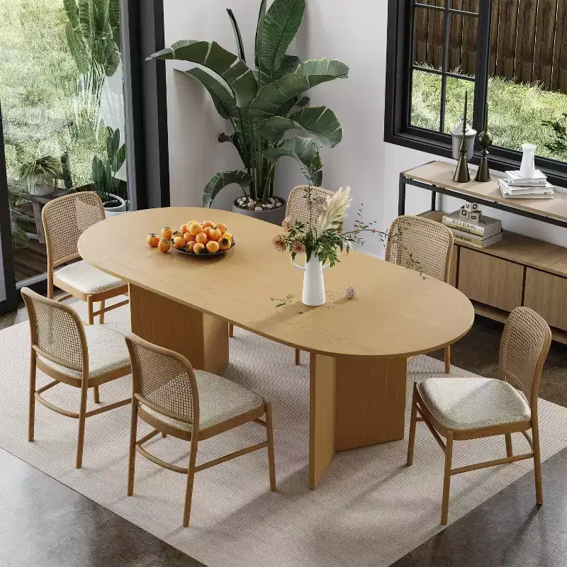 67 Inch Oval Dining Table, Modern Wood Kitchen Table for 6 People
