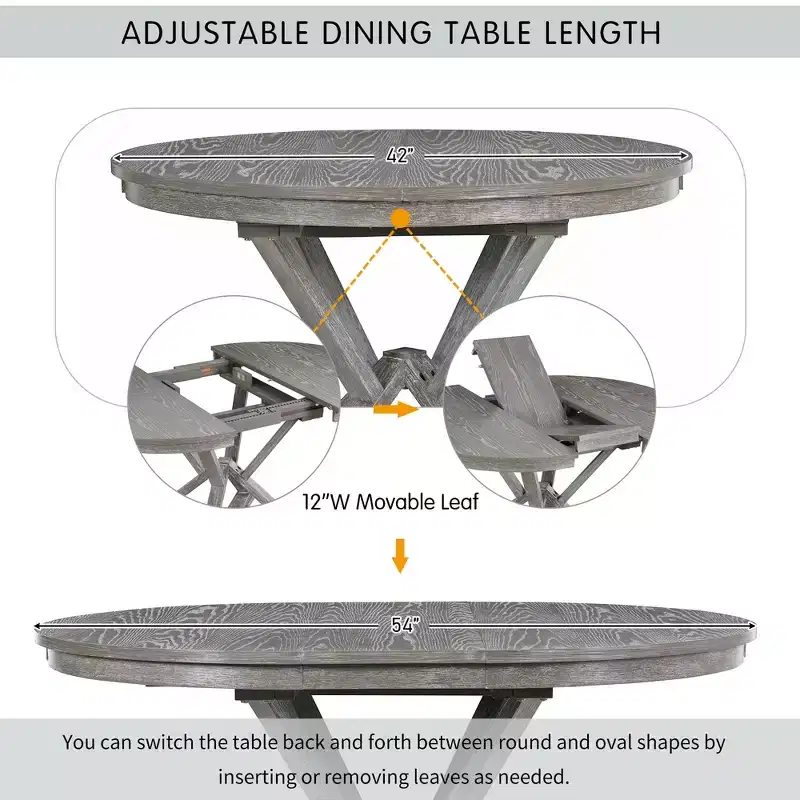 Whisen 5-Piece Extendable Wood Dining Table Set with 4-Upholstered Chairs