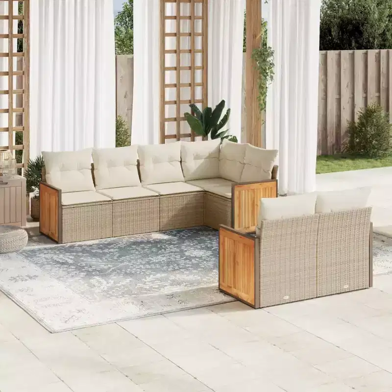 vidaXL Garden Sofa Set Beige PE wicker, Powder-Coated Steel, Polyester