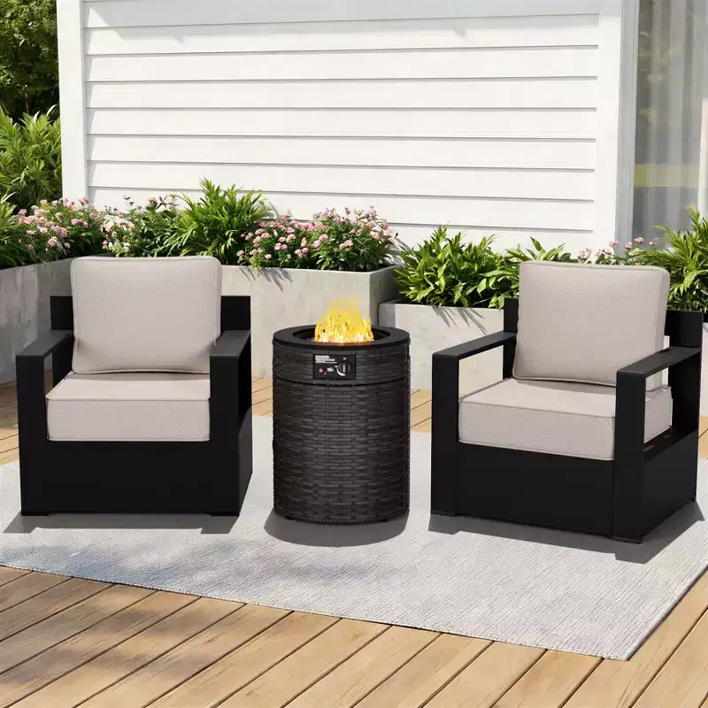 UPTIOT Aluminum Outdoor Patio Armchairs with Fire Pit Set