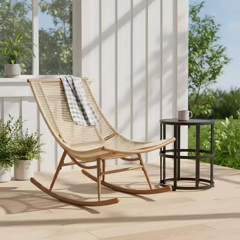Christopher Knight Home Nadine Modern Metal Patio Seating Set with Rocking Chair and Ceramic Tabletop