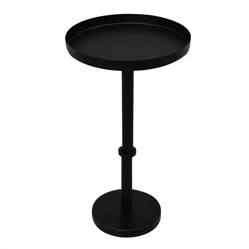 22" Side End Table Vintage Sleek Pillar Base Round Tray Top Matte Black