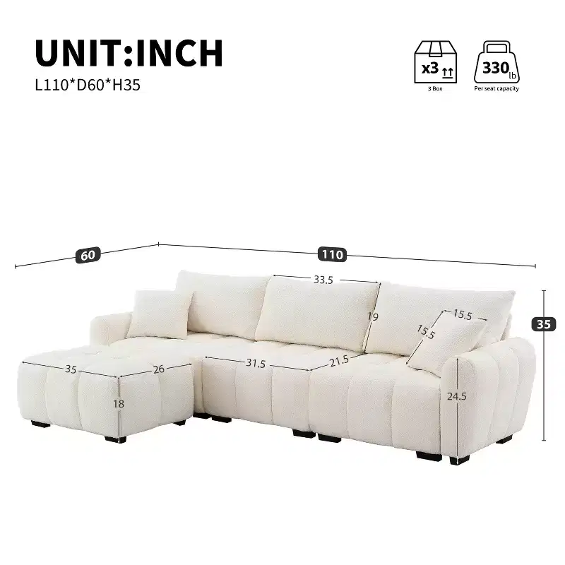 Merax L-Shaped Sectional Sofa with Free-Moving Ottoman