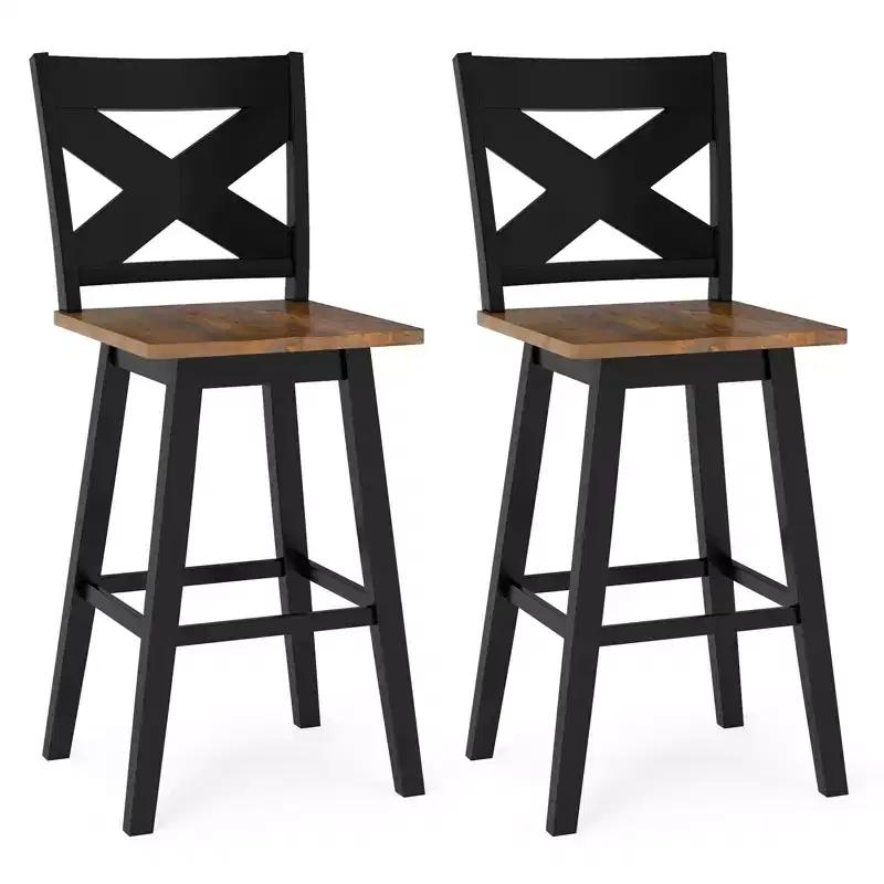 Costway 29'' Swivel Barstools Set of 2 w/Backrest Large Seat Footrest for Kitchen Island