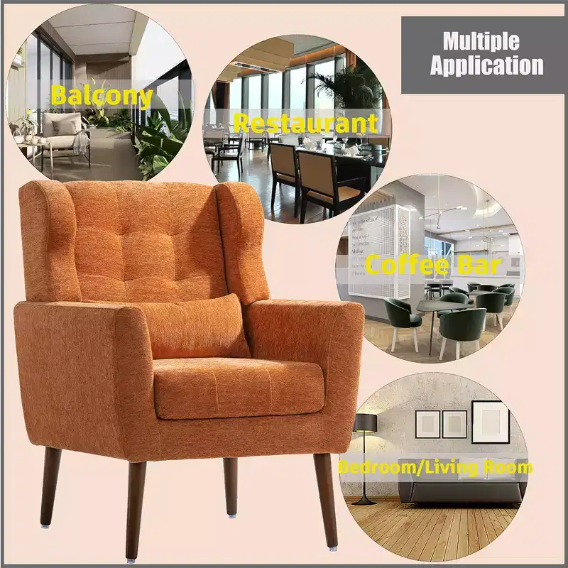 37.6 Tall Modern Accent Chair, Upholstered Foam Filled Reading Chairs With Cushion And High Backrest, Chenille Fabric Lounge Tufted Armchair