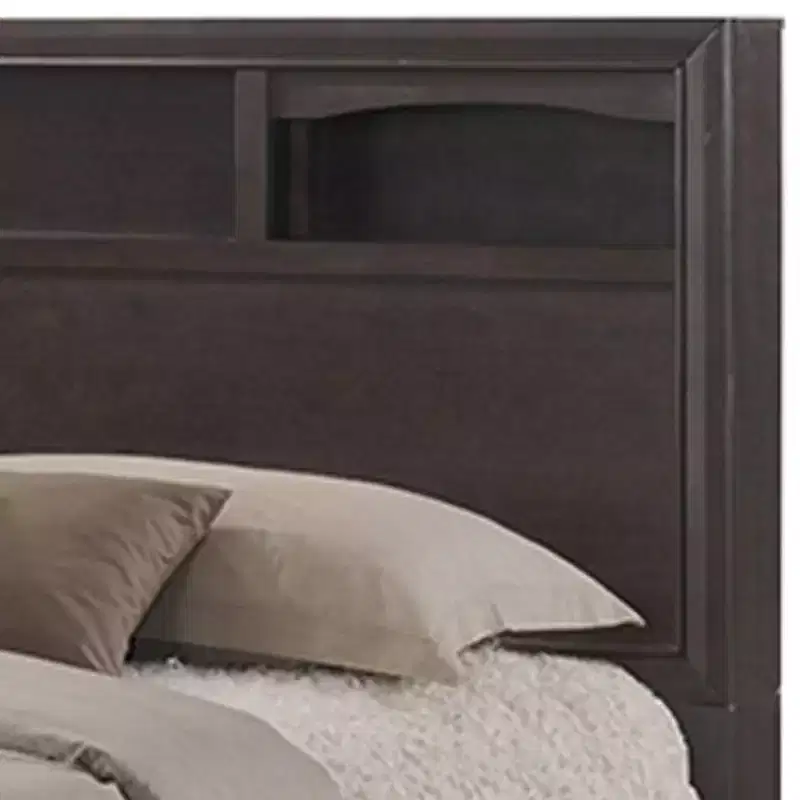 88" Queen Bed Espresso - Storage Headboard, No Box Spring Needed
