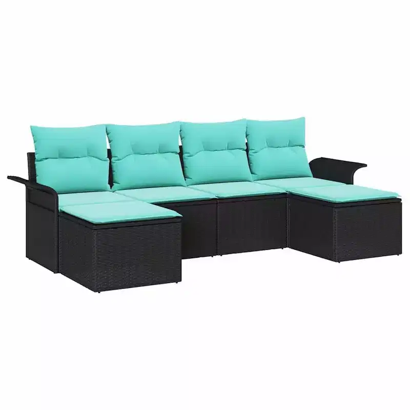 vidaXL Garden Sofa Set with Cushion 6 pcs Black Poly rattan