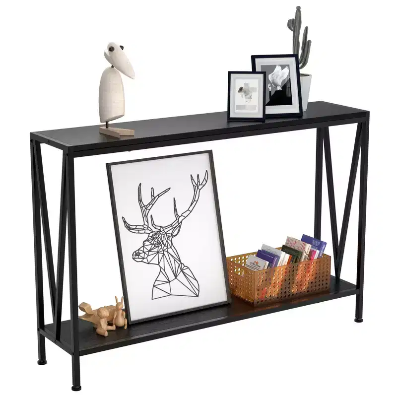 Wood 2-Tier Narrow Console Table with Storage 43