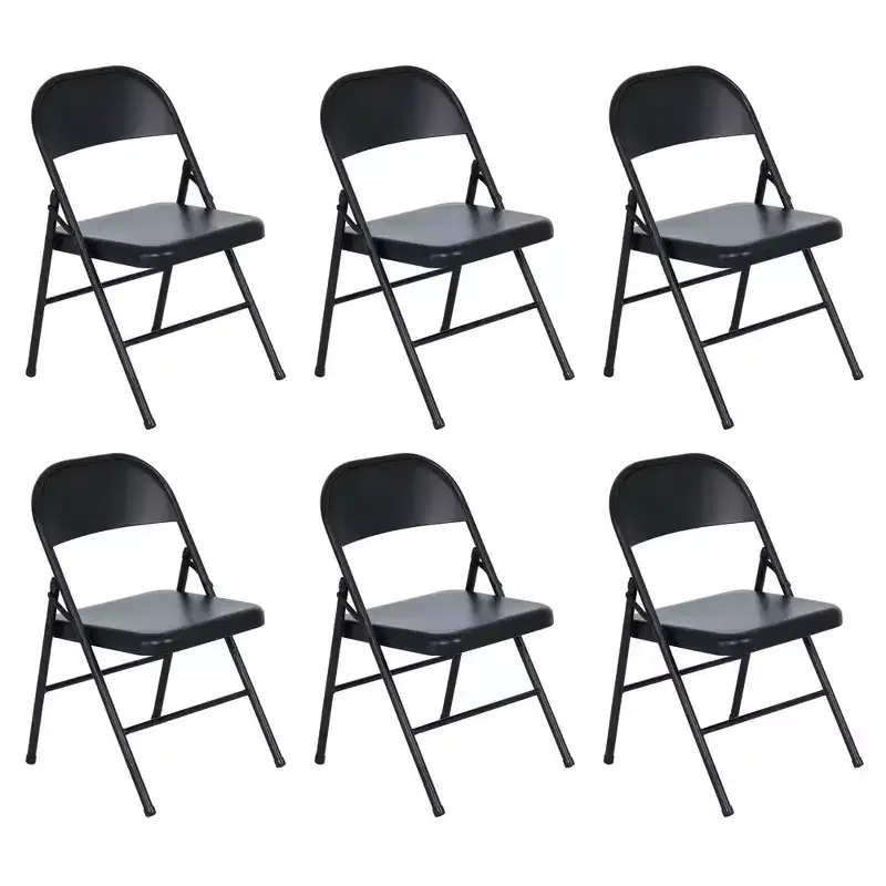 Peakform Steel Folding Chair with Cross Leg Braces Construction and Foot Caps for Study Rooms, Conferences, and Office Use, Black, 6 Pack