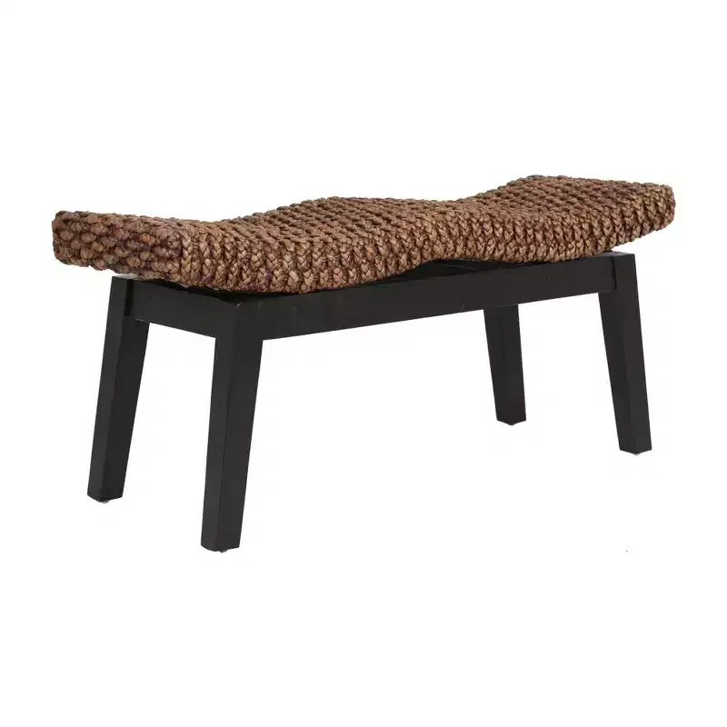 East At Main Myra Hyacinth Bench Brown: Rattan Entryway Ottoman, Narrow, Solid Wood Frame