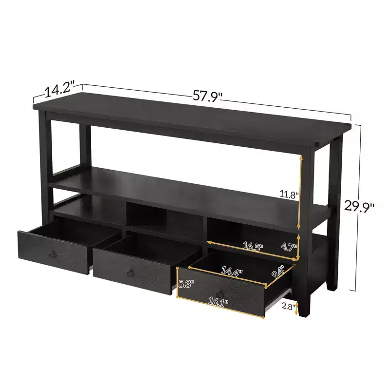 Black 57.8in 4-layer 3-drawer 3-compartment MDF Entry Table