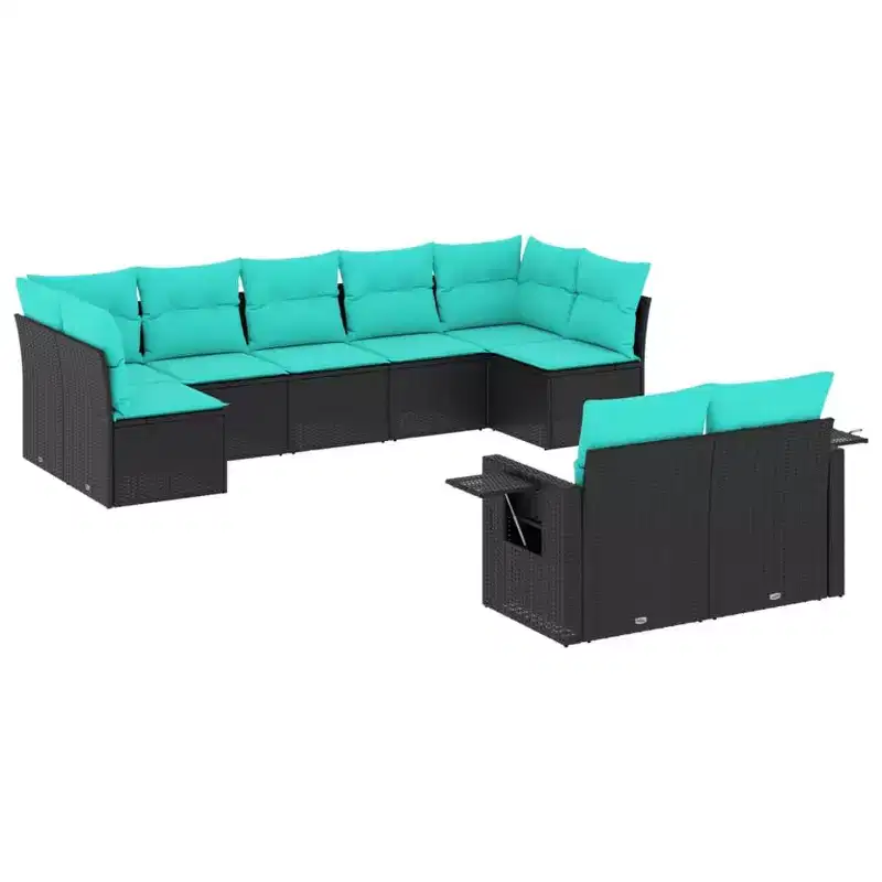 vidaXL Patio Sofa Set Black PE Rattan, Polyester, Powder-Coated Steel