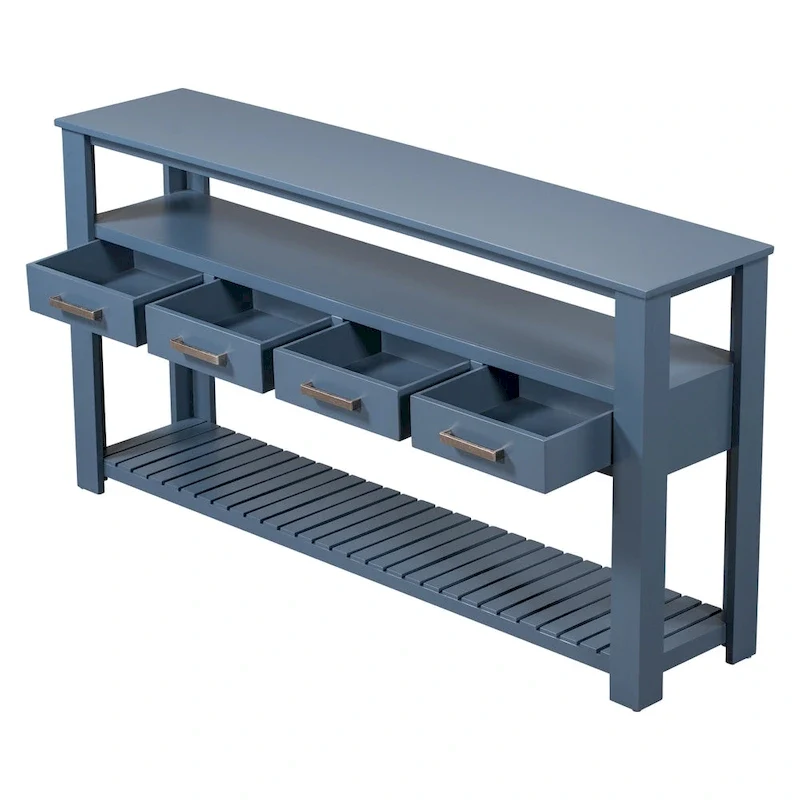 62.2 Modern Console Table with 4 Drawers and 2 Shelves