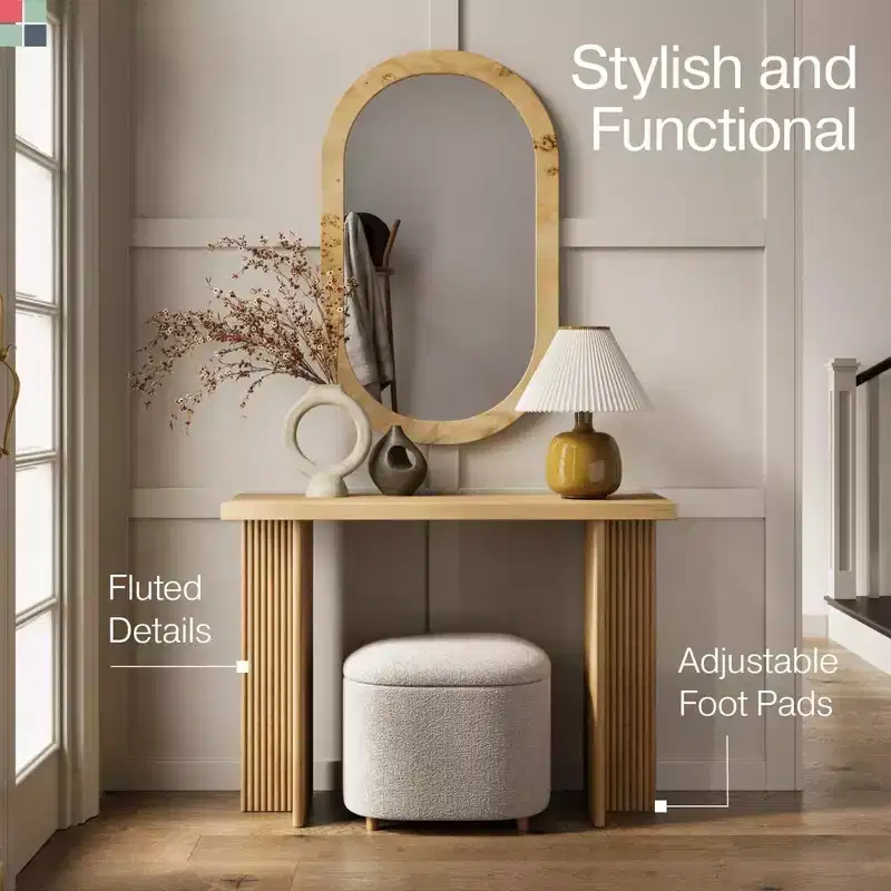 Fluted Console Table - Small Entryway Table for Narrow Spaces - Solid Wood Frame