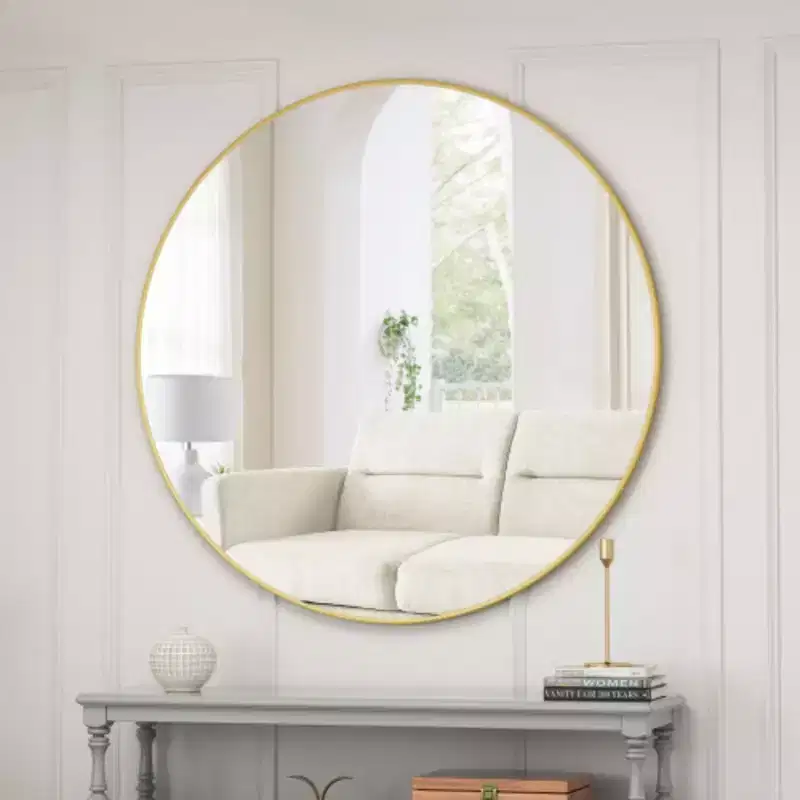48 Oversized Gold Circular Wall Mirror: Big, Metal Frame, Vanity, Dressing - Luxe for Bath, Living, Bed