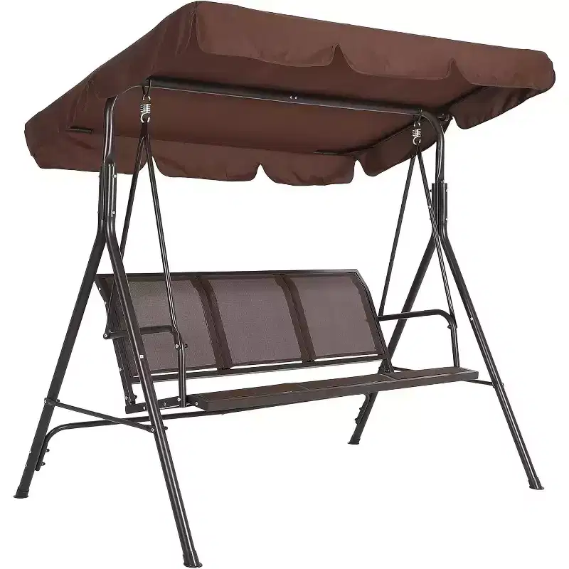 3-Seat Outdoor Swing Chair,Heavy-Duty Frame 500 lbs Capacity, Adjustable UV Protection Canopy,Breathable Seating Cushions for Patio Garden Porch