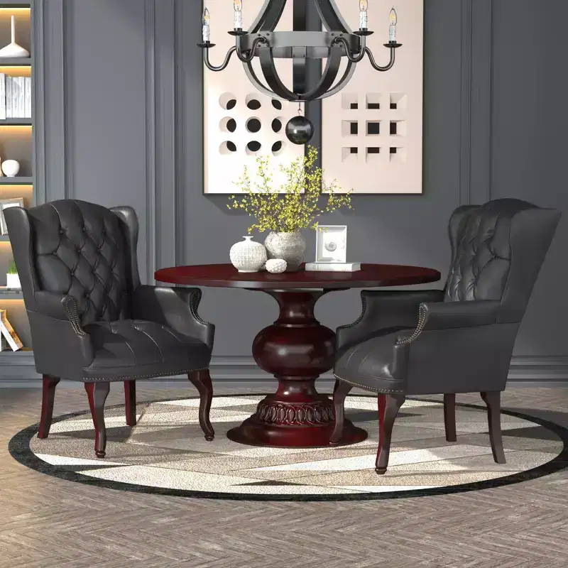 Wingback Traditional Guest Chair Black Vinyl