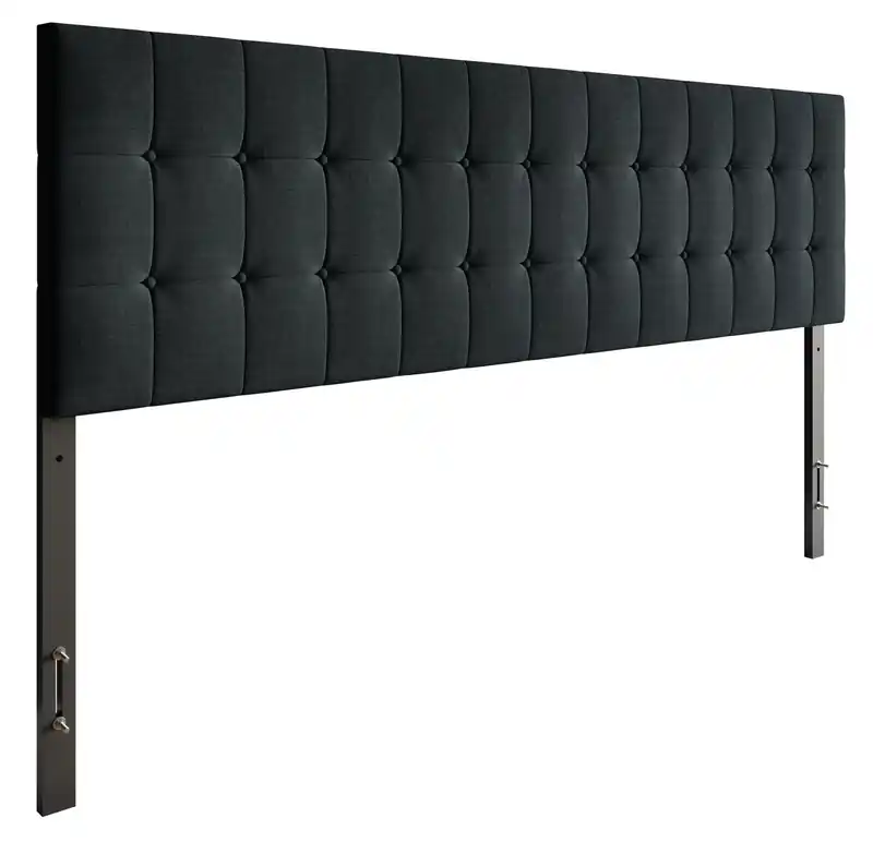 Upholstered Headboard in Charcoal Fabric, Button Tufted