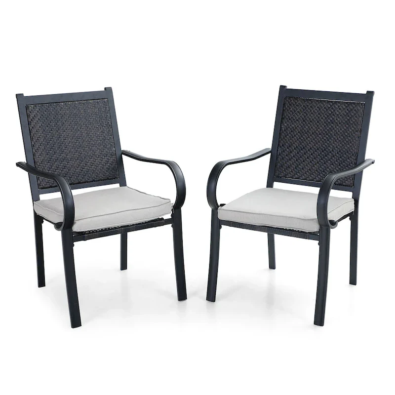 MAISON ARTS 7-piece Patio Dining Set, 6 Rattan Chairs with Cushion and 1 Table with Umbrella Hole - N/A