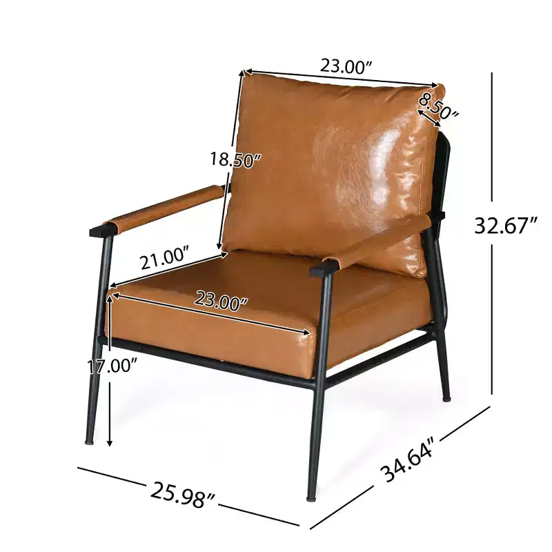 Mid-Century Modern Faux Leather Upholstery Accent Lounge Chair with Padded High Backrest and Metal Frame - Brown