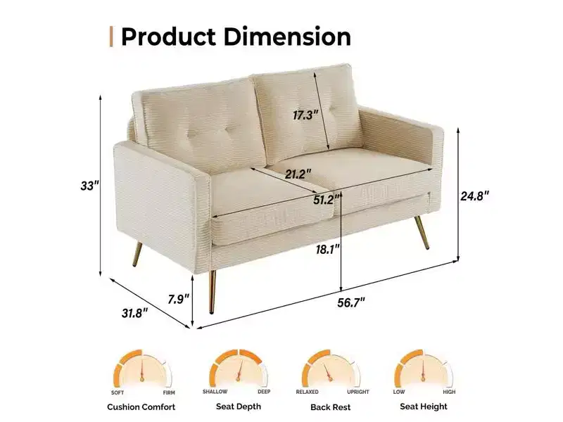 Karl Home |53.5 inch Square Arms Loveseat Sofa