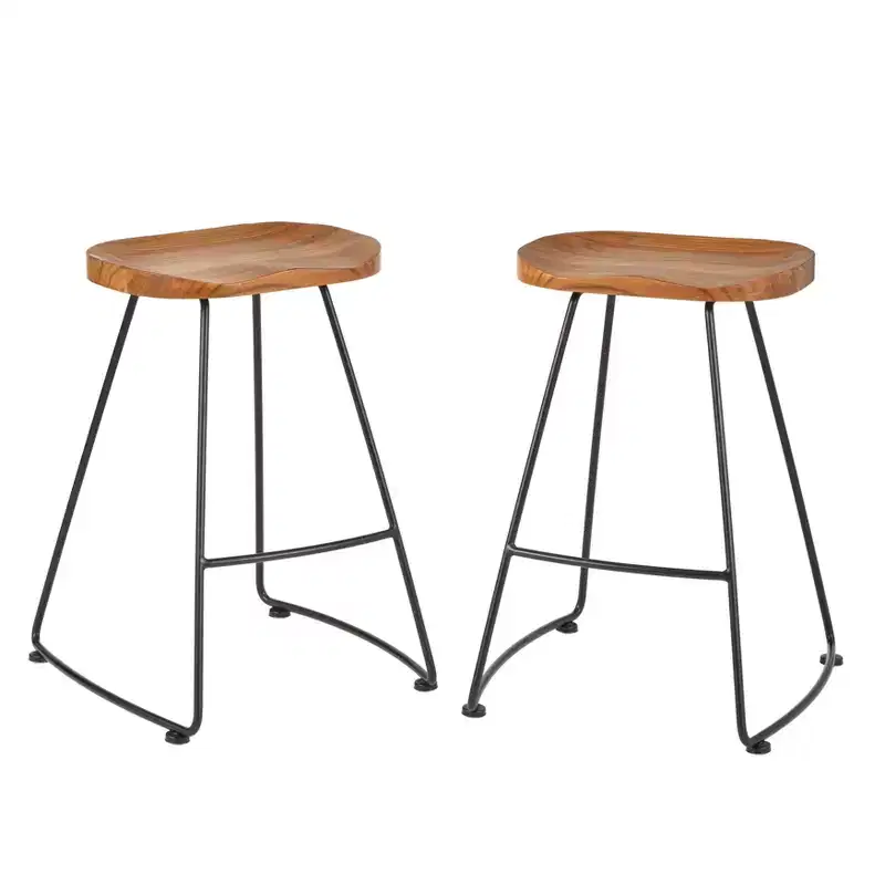 Lifestorey Set of 2 Chapman 24 Counter Height Barstool Natural: Black Frame, Pinewood, Industrial Design