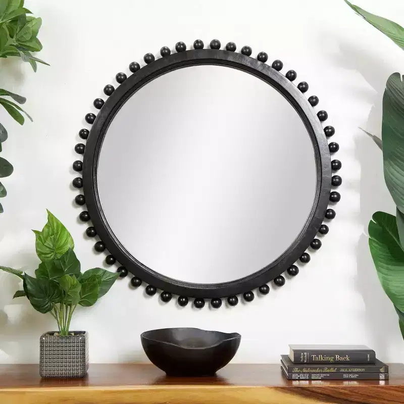 35x35 Mango Wood Wall Mirror with Beaded Detailing - Olivia & May