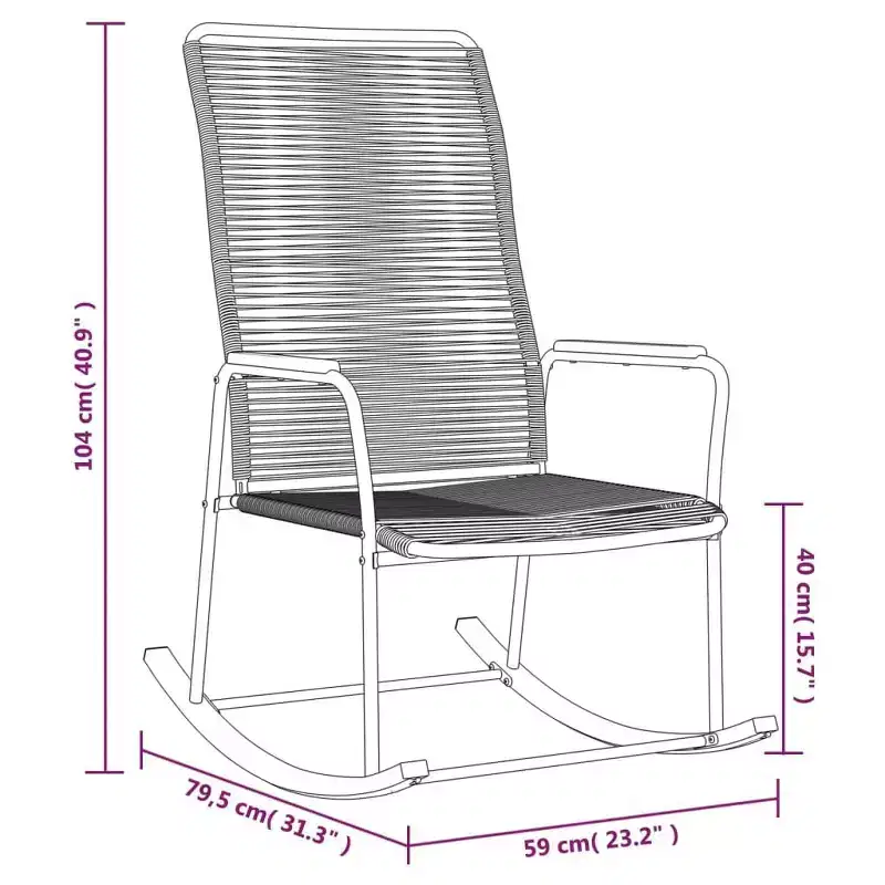 vidaXL Patio Rocking Chair Black 23.2x31.3x40.9 PVC Rattan