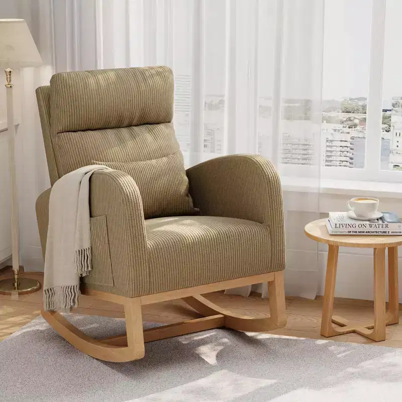 Modern Nursery Glider Rocking Chair with Side Pockets & Pillow – Ergonomic, 300 lb Capacity